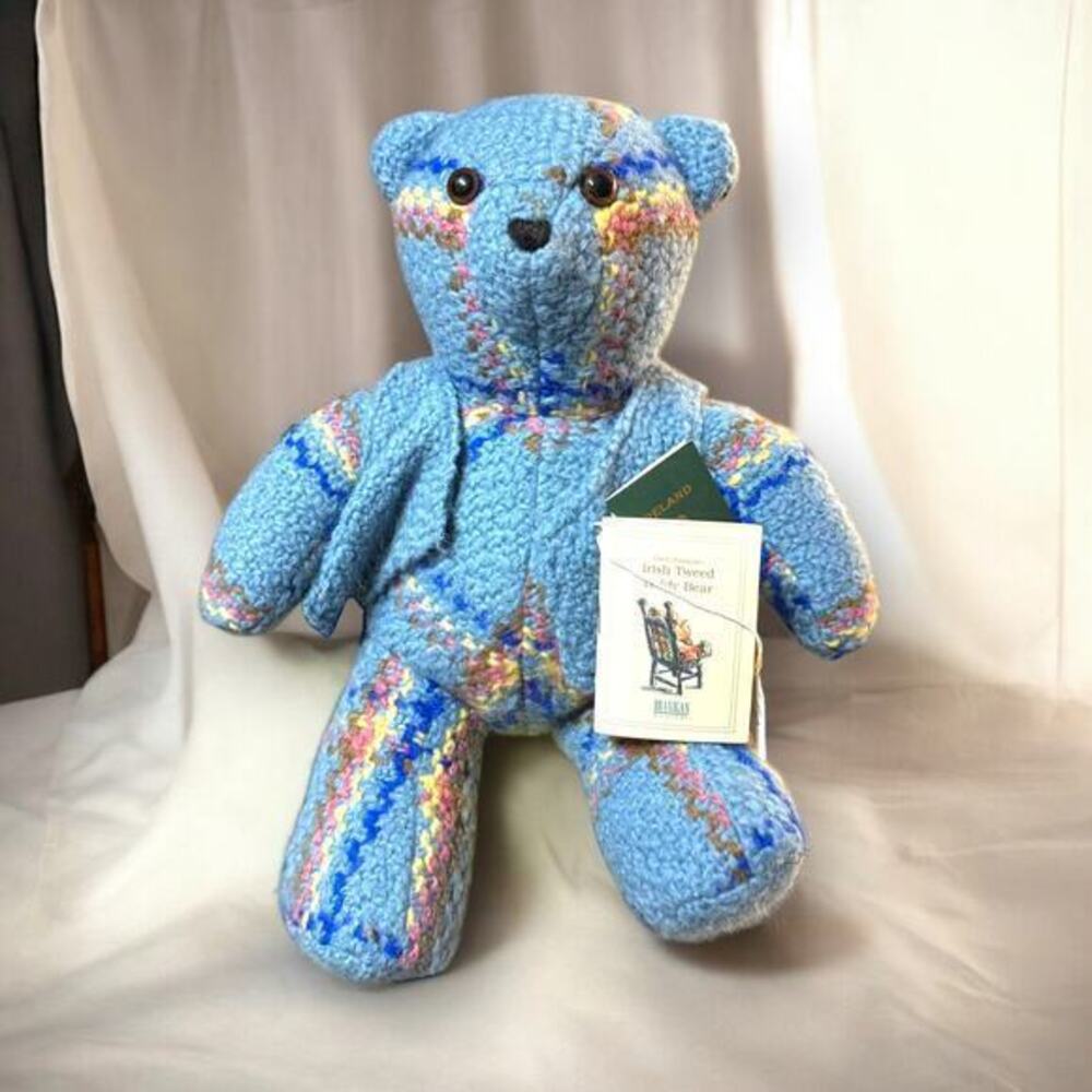 Vintage Bear Blue Branigan Weavers 17-18" Irish Tweed Teddy "Connor" W Passport